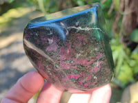 Polished Ruby Corundum In Chrome Verdite Standing Free Forms x 3 From Zimbabwe