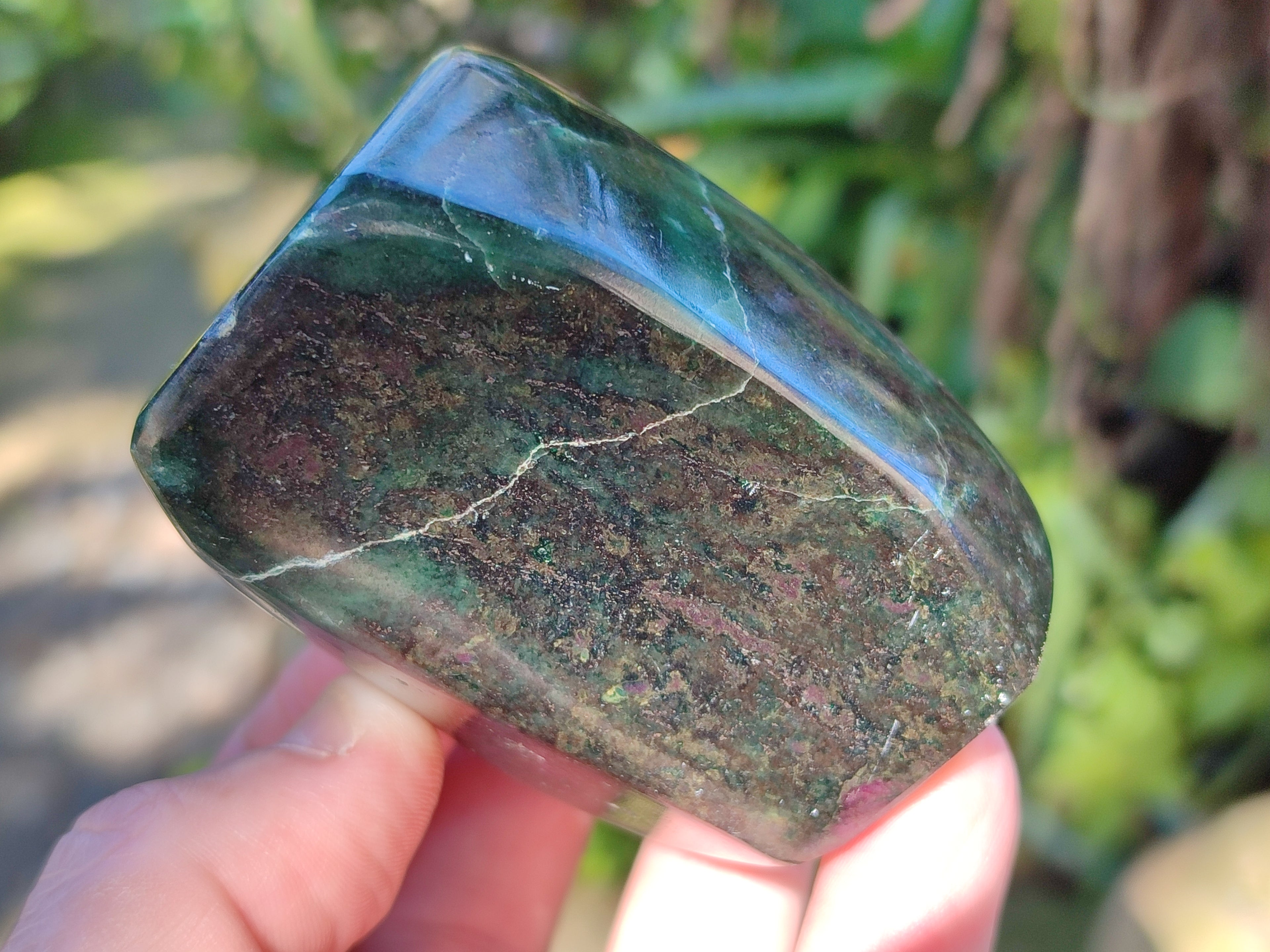 Polished Ruby Corundum In Chrome Verdite Standing Free Forms x 3 From Zimbabwe - Toprock Gemstones and Minerals 