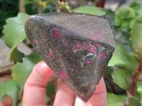 Polished Ruby Corundum In Chrome Verdite Standing Free Forms x 3 From Zimbabwe