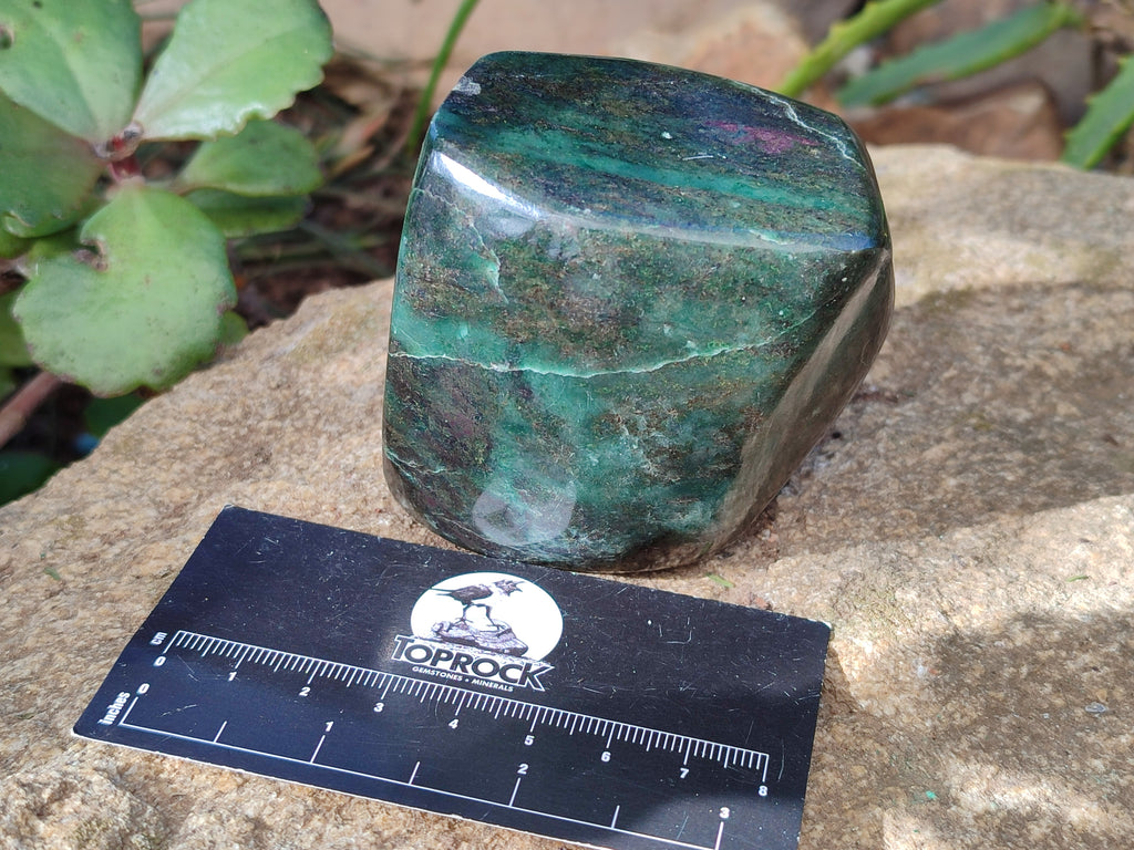 Polished Ruby Corundum In Chrome Verdite Standing Free Forms x 3 From Zimbabwe - Toprock Gemstones and Minerals 