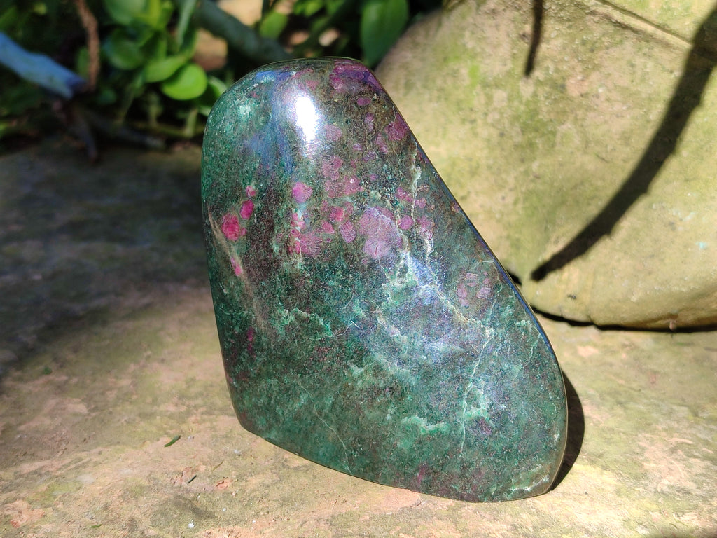 Polished Ruby Corundum In Chrome Verdite Standing Free Forms x 3 From Zimbabwe - Toprock Gemstones and Minerals 