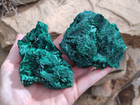 Natural Silky Malachite Specimens x 4 From Kasompe, Congo