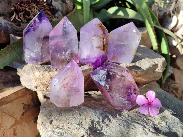 Polished Window Amethyst Quartz Crystals x 6 From Akansobe, Madagascar