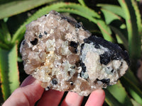 Natural Hyalite Opal Specimens with Black Tourmaline, Smokey Quartz on Feldspar x 1 From Erongo, Namibia