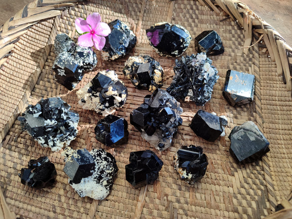 Natural Schorl Black Tourmaline Specimens with Hyalite Opal x 20 From Erongo, Namibia
