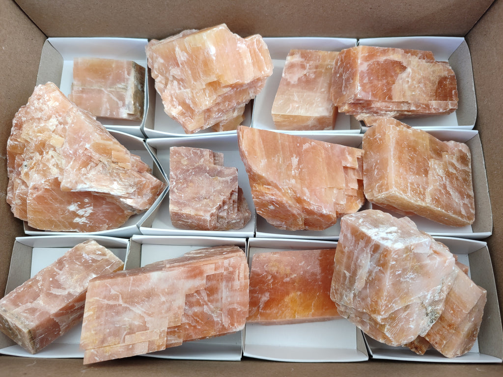 Natural Sunset Orange Rhombohedron Calcite Specimens x 12 From Spitzkop, Namibia - Toprock Gemstones and Minerals 