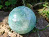 Polished Fluorescent Green Fluorite Spheres x 4 From Madagascar