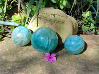 Polished Fluorescent Green Fluorite Spheres x 4 From Madagascar