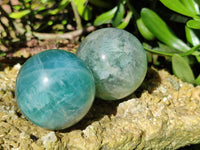 Polished Fluorescent Green Fluorite Spheres x 4 From Madagascar