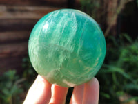 Polished Fluorescent Green Fluorite Spheres x 4 From Madagascar