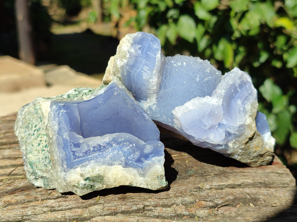 Natural Blue Lace Agate Geode Specimens x 3 From Nsanje, Malawi - Toprock Gemstones and Minerals 