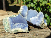 Natural Blue Lace Agate Geode Specimens x 3 From Nsanje, Malawi