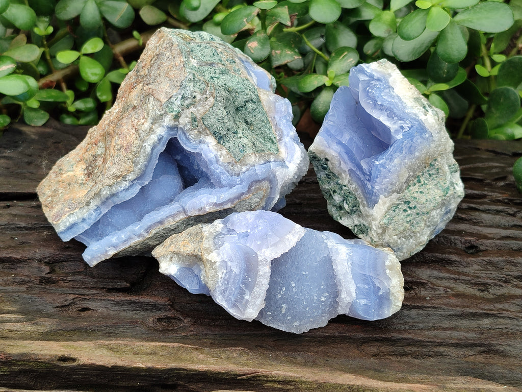 Natural Blue Lace Agate Geode Specimens x 3 From Nsanje, Malawi - Toprock Gemstones and Minerals 