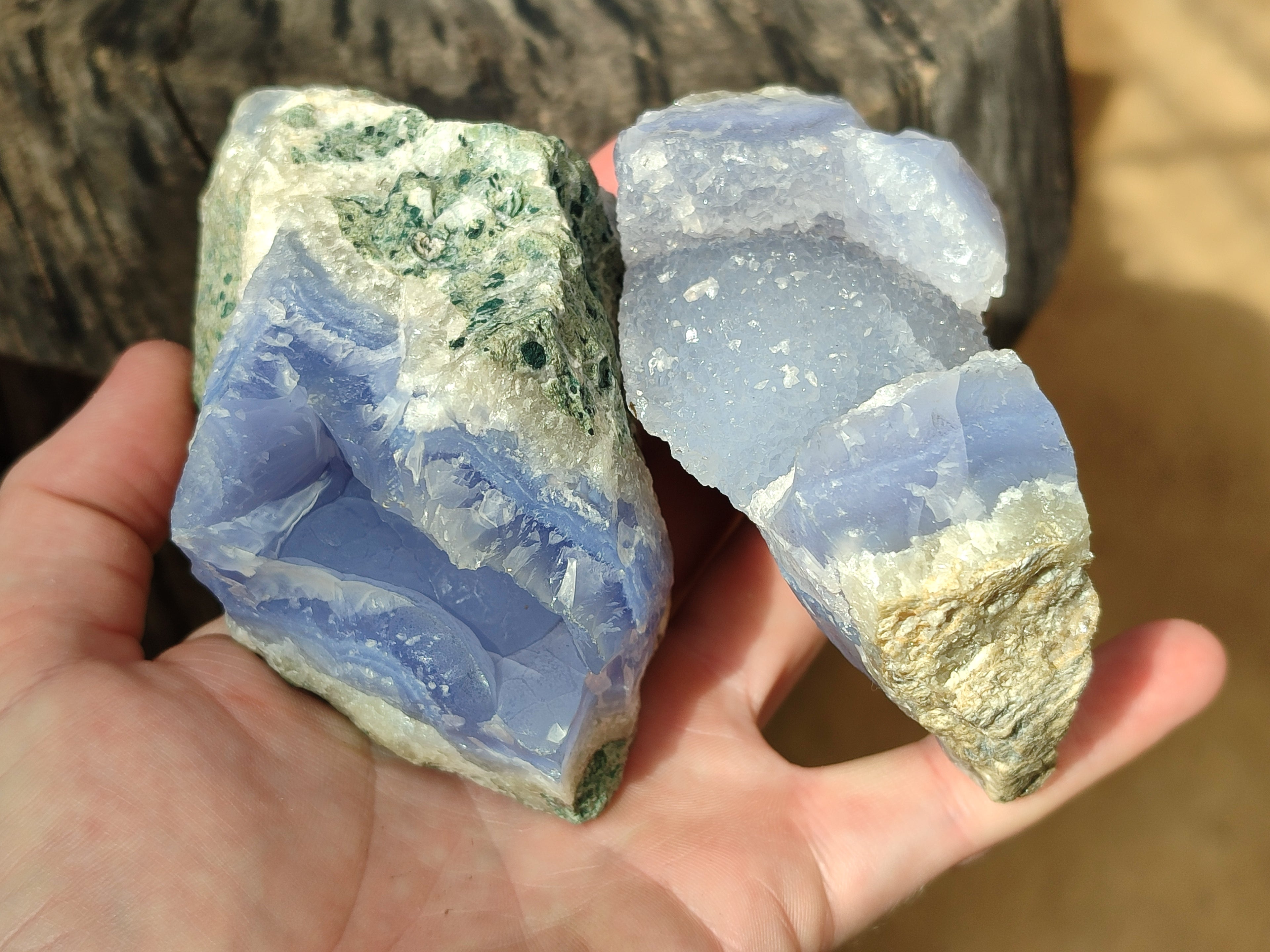 Natural Blue Lace Agate Geode Specimens x 3 From Nsanje, Malawi - Toprock Gemstones and Minerals 