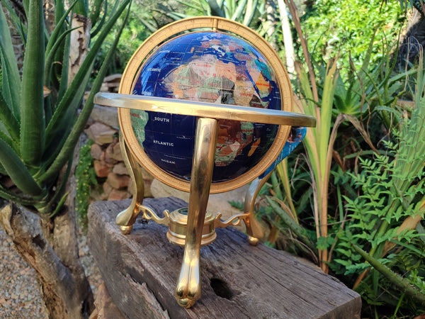 Hand Made Lapis Lazuli and Mixed Gemstone World Globe with Metal Stand x 1  From China