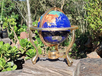 Hand Made Lapis Lazuli and Mixed Gemstone World Globe with Metal Stand x 1  From China