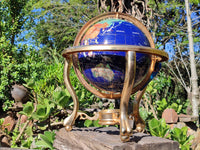 Hand Made Lapis Lazuli and Mixed Gemstone World Globe with Metal Stand x 1  From China