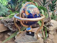Hand Made Lapis Lazuli and Mixed Gemstone World Globe with Metal Stand x 1  From China