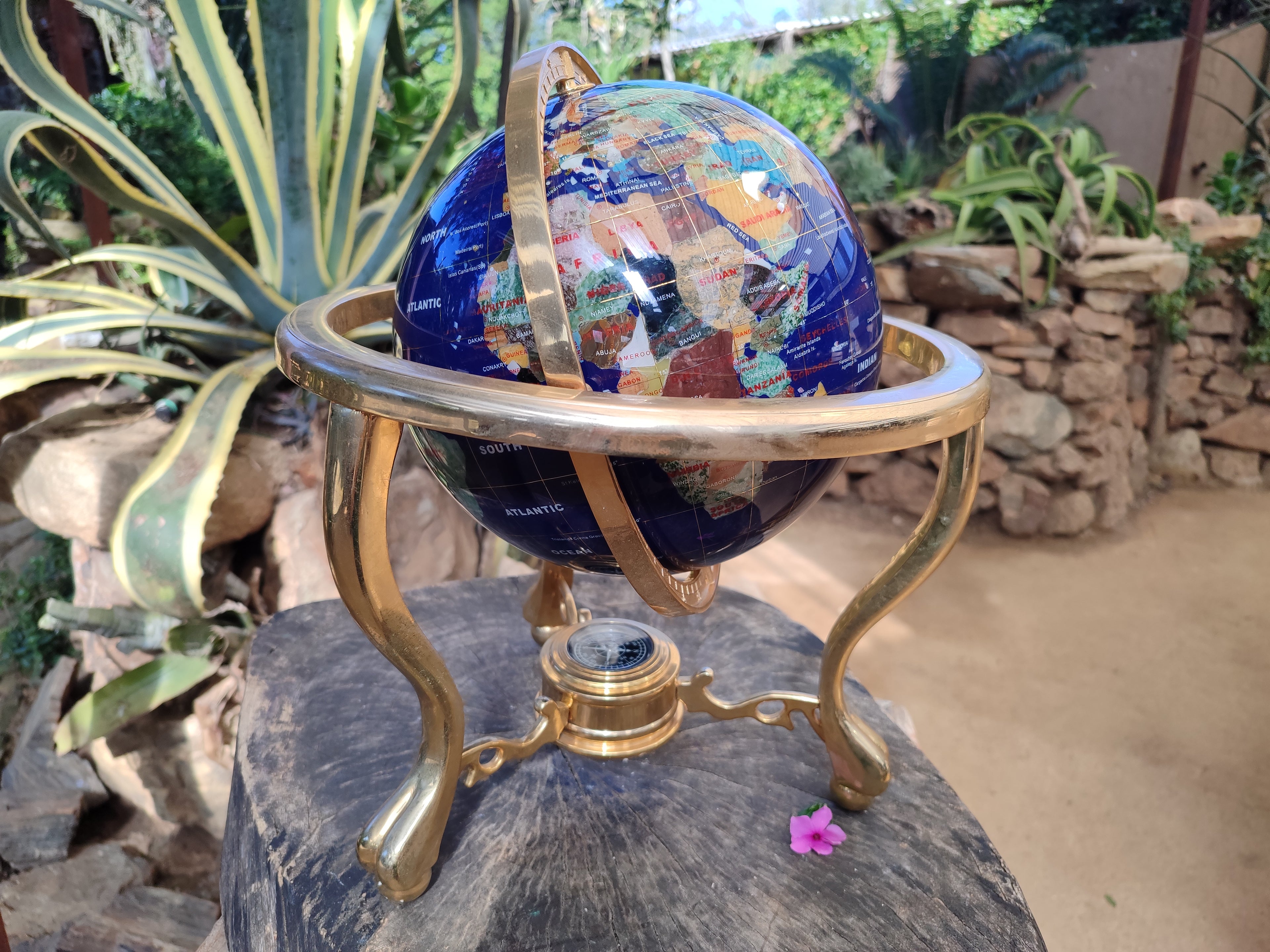 Hand Made Lapis Lazuli and Mixed Gemstone World Globe with Metal Stand x 1  From China - Toprock Gemstones and Minerals 