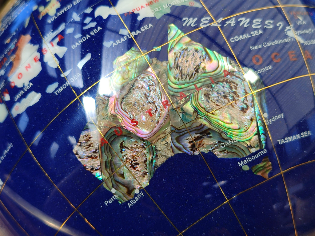 Hand Made Lapis Lazuli and Mixed Gemstone World Globe with Metal Stand x 1  From China - Toprock Gemstones and Minerals 