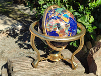 Hand Made Lapis Lazuli and Mixed Gemstone World Globe with Metal Stand x 1  From China