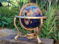 Hand Made Lapis Lazuli and Mixed Gemstone World Globe with Metal Stand x 1  From China