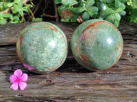 Polished Green Chrysoprase Spheres x 2 From Madagascar
