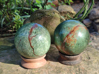 Polished Green Chrysoprase Spheres x 2 From Madagascar