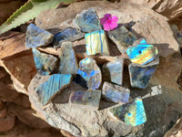 Polished On One Side Labradorite Plates x 35 From Tulear, Madagascar
