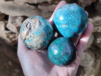 Polished Shattuckite with Malachite Spheres x 3 From Congo Free Forms x From Congo