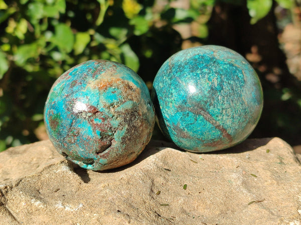 Polished Shattuckite with Malachite Spheres x 3 From Congo Free Forms x From Congo