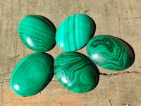 Hand Made Oval Flower Banded Malachite Cabochons x 19 From Congo