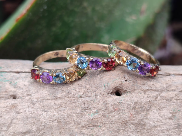 Polished 9 Carat Gold Plated Faceted Rings x 12 From Southern Africa
