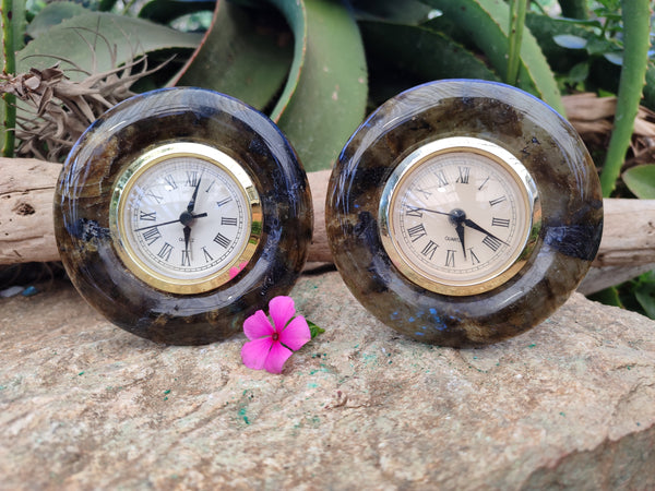 Polished Labradorite Alarm Clocks x 2 From Tulear, Madagascar