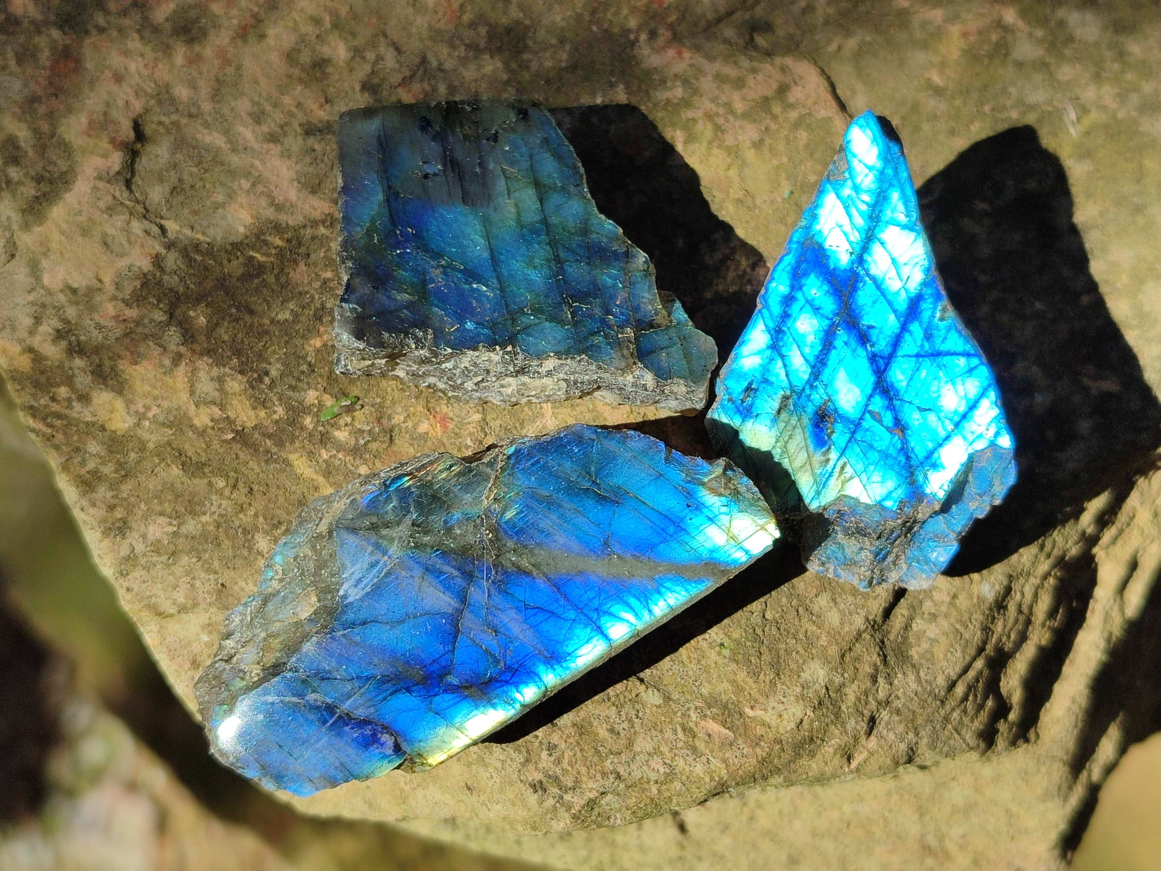 Polished On One Side Labradorite Plates x 35 From Tulear, Madagascar - Toprock Gemstones and Minerals 