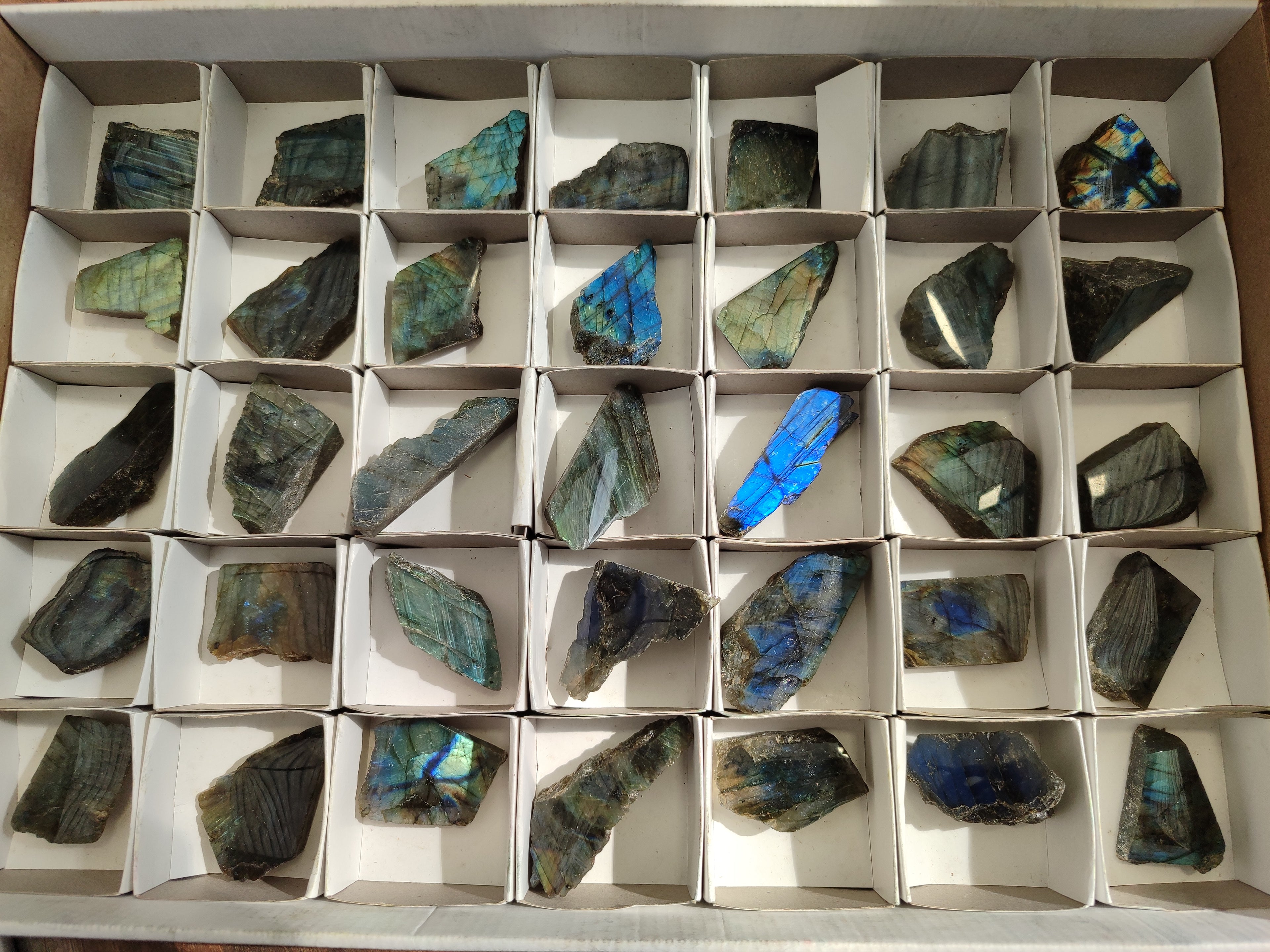 Polished On One Side Labradorite Plates x 35 From Tulear, Madagascar - Toprock Gemstones and Minerals 