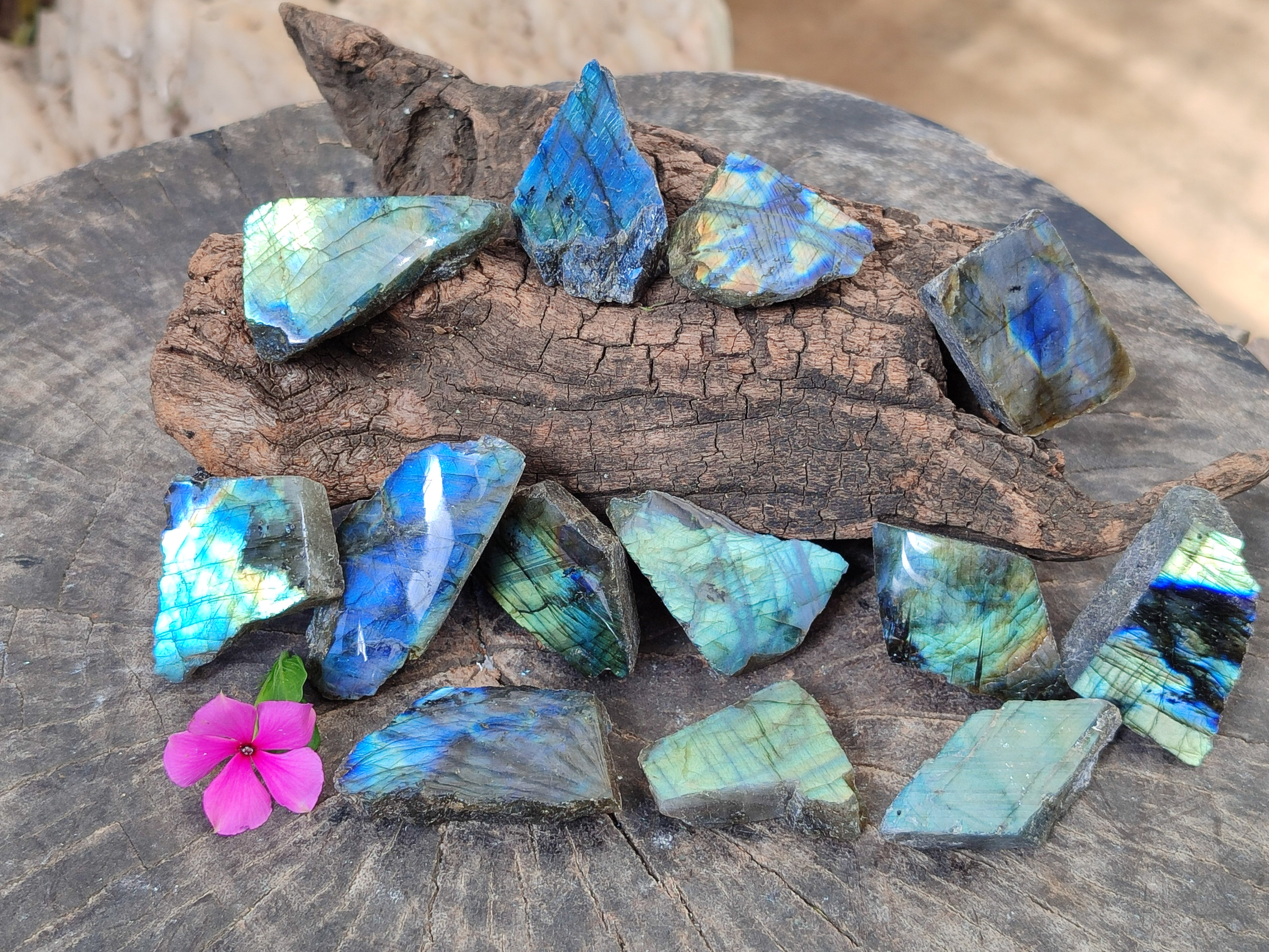 Polished On One Side Labradorite Plates x 35 From Tulear, Madagascar - Toprock Gemstones and Minerals 