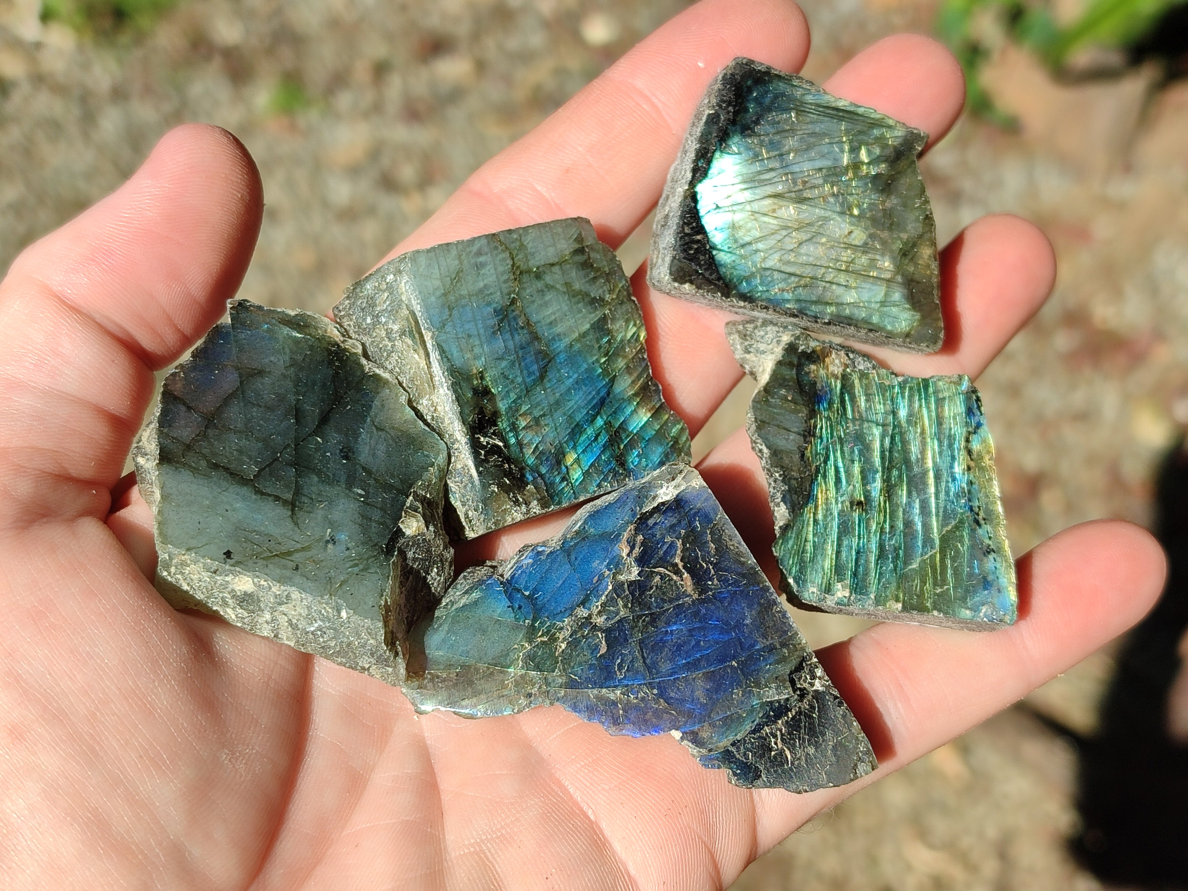 Polished On One Side Labradorite Plates x 35 From Tulear, Madagascar - Toprock Gemstones and Minerals 