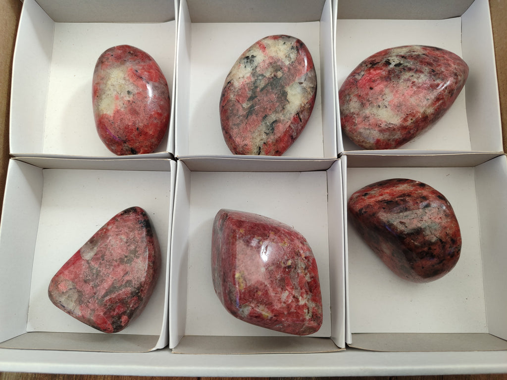 Polished Rhodonite Free Forms x 6 From Rhusinga, Zimbabwe - Toprock Gemstones and Minerals 