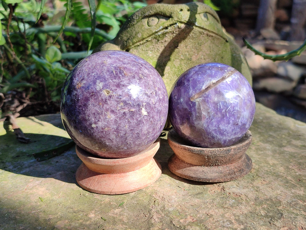 Polished Lepidolite with Pink Rubellite Spheres x 4 From Ambatondrazaka, Madagascar - Toprock Gemstones and Minerals 