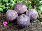 Polished Lepidolite with Pink Rubellite Spheres x 4 From Ambatondrazaka, Madagascar - Toprock Gemstones and Minerals 
