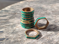 Hand Made Flower Banded Malachite Rings x 12 From Congo