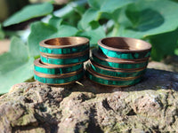 Hand Made Flower Banded Malachite Rings x 12 From Congo