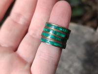 Hand Made Flower Banded Malachite Rings x 12 From Congo