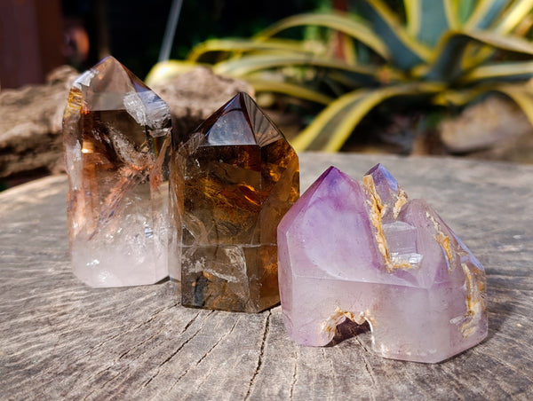 Polished Mixed Inclusion Quartz Crystals Including Citrine x 6 from Madagascar