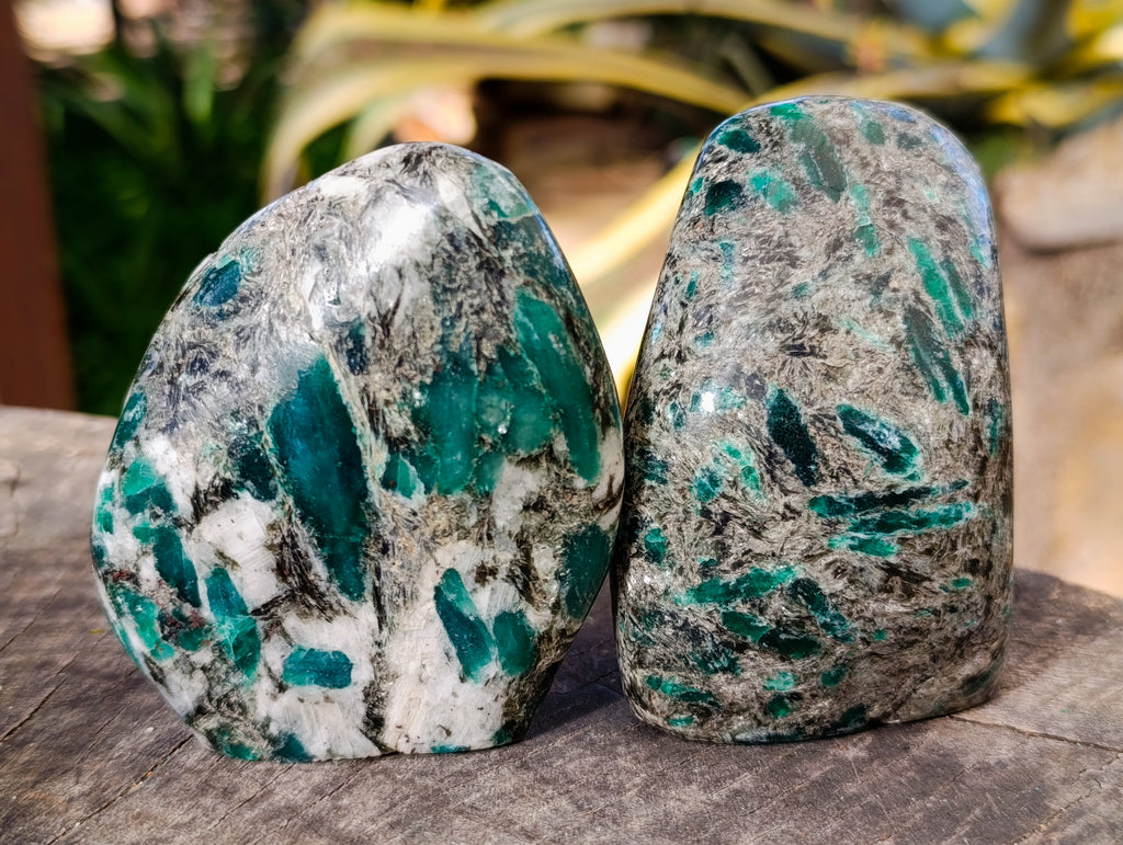 Polished Emerald Mica In Matrix Standing Free Forms x 3 From Mutoko, Zimbabwe - Toprock Gemstones and Minerals 