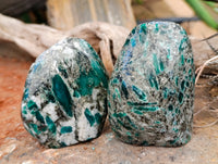 Polished Emerald Mica In Matrix Standing Free Forms x 3 From Mutoko, Zimbabwe