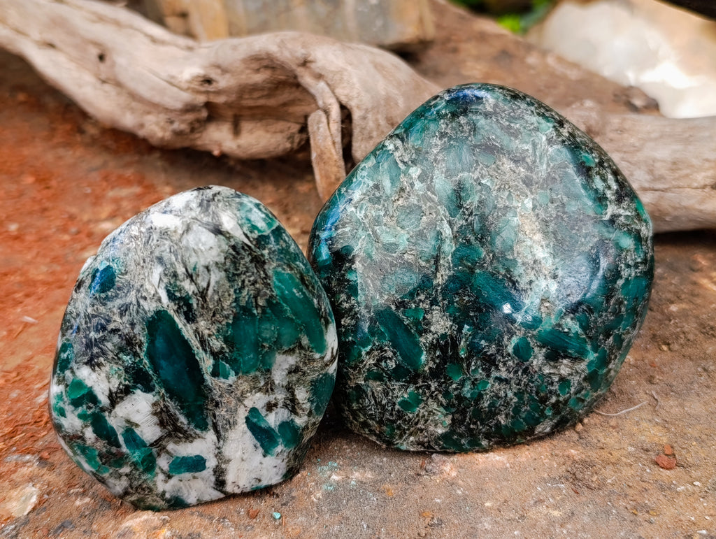 Polished Emerald Mica In Matrix Standing Free Forms x 3 From Mutoko, Zimbabwe - Toprock Gemstones and Minerals 