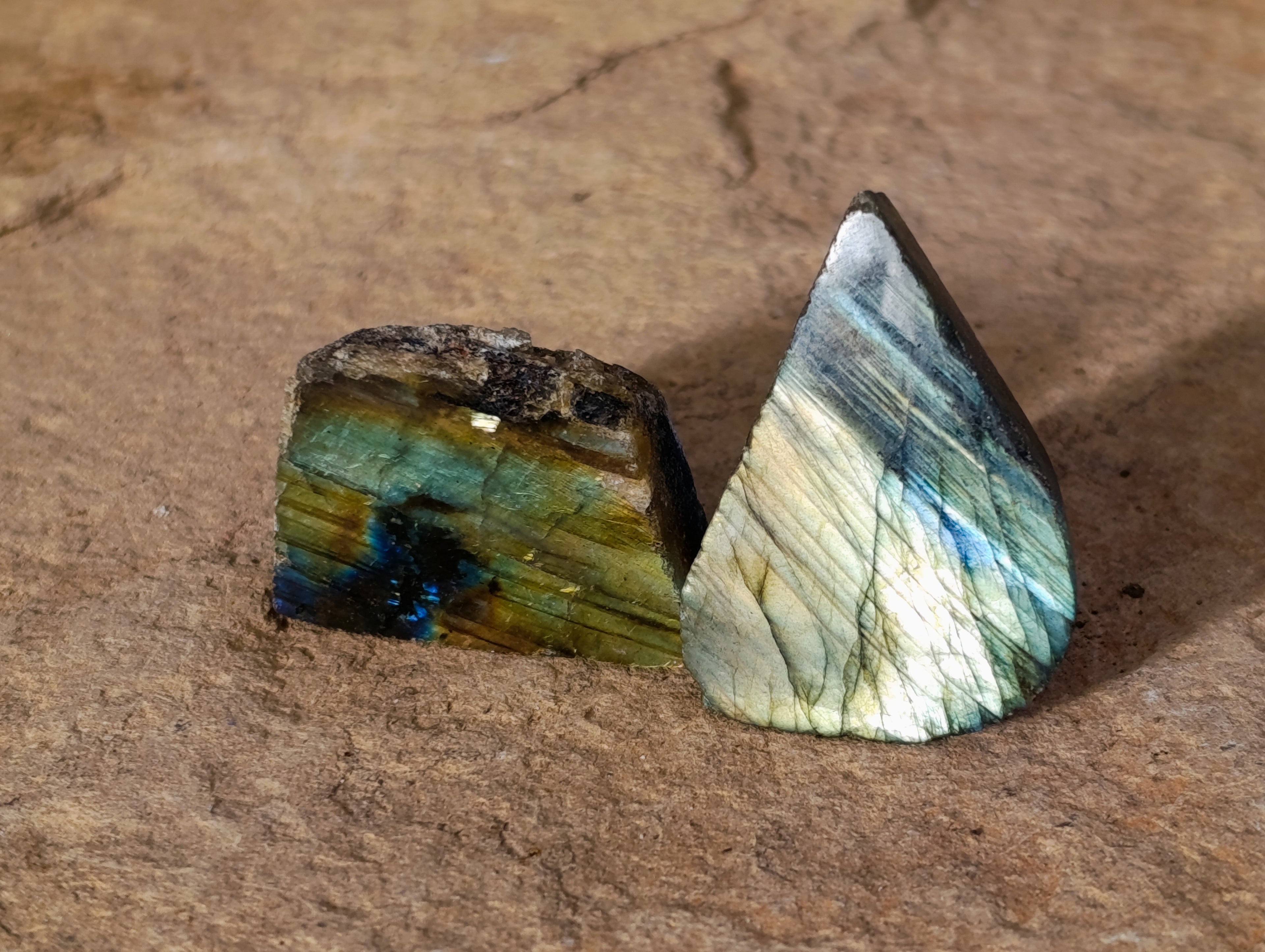 Polished On One Side Labradorite Plates x 70 From Tulear, Madagascar - Toprock Gemstones and Minerals 