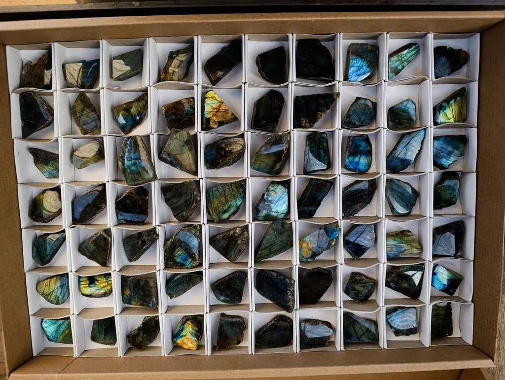 Polished On One Side Labradorite Plates x 70 From Tulear, Madagascar - Toprock Gemstones and Minerals 